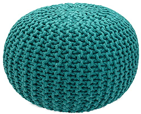 kreatives Wohnen Pouf Ø 55 cm Strickhocker Sitzpouf Sitzpuff Bodenkissen Grobstrick-Optik extrahoch Höhe 37 cm grün