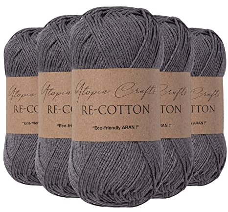 Utopia Crafts Re-Cotton Knitting Yarn, 5X 100g (Storm Grey)