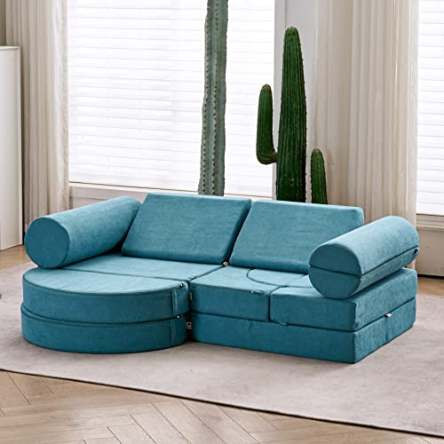 jela Couch 14PCS Luxury, Floor Sofa Modular Furniture for Adults,Kids. Playhouse Play Set for Toddlers Babies, Modular Foam Play Couch, Modular Sectional Sofa (Teal, 57x28x18)