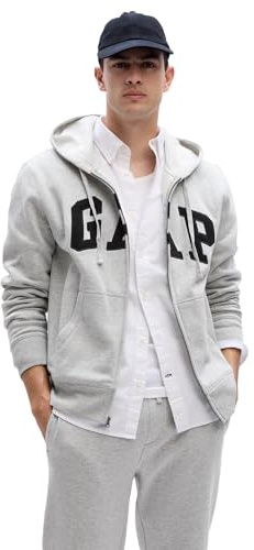 GAP Men's Heritage Logo Full Zip Hoodie, Light Heather Grey, XL