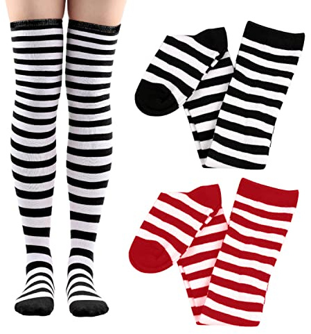 2 pares de calcetines elásticos para mujer, tubo largo, de poliéster, para carnaval, cosplay, años 80
