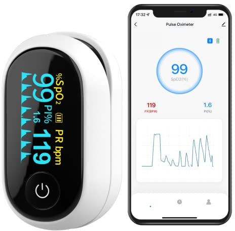 Accu Answer Bluetooth Pulse Oximeter Approved CE Built-in Offline Storage, Oxygen Monitor finger Adults for Heart Rate Blood Oxygen Saturation, Free APP