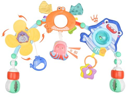 Coriver Arco de Juego para Cochecito, Juguete Ajustable para Cochecito de Bebé con Clip para Cuna, Arco de Juegos Bebe Hamaca Colgante Colgar Actividades, Juguetes Bebes 0-3 Meses Niños Niñas
