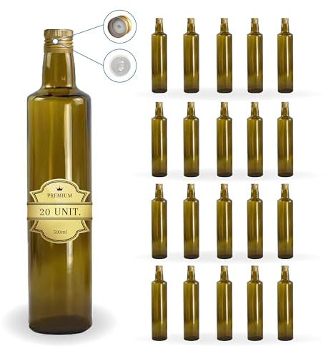 Espirito Rebelde 20 botellas de vidrio oscuro de 500 ml con tapón de rosca dorado con vertedor, para aceite de oliva, vinagre, alcohol, salsas - oliera