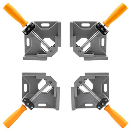 4 Piezas Sargento Escuadra,Abrazadera de Ángulo Recto de 90°,Carpintería Presilla con Mandíbula Oscilante Ajustable,Clip de Esquina de Solo Mango para Carpintería, Ingeniería, Soldadura