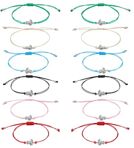 UNICRAFTALE 12 Stück 6 Farben Gewebte Armbänder Meeresschildkröten Seilarmbänder Handgefertigt Geflochtene Wellenarmbänder Verstellbare Wachsschnur Paararmband Geburtstagsgeschenk Für Fraun