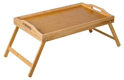 Bandeja o Mesa para Cama de Madera de bambú Auxiliar Plegable | Mesa Desayuno Auxiliar portátil para Cama o sofá, Bandeja con Asas Laterales, Ideal para Comer | Diseño Natural y Resistente