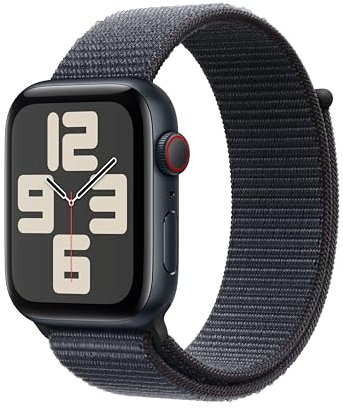 Apple Watch SE (2ᵉ gén) 44 mm GPS + Cellular Montre connectée avec Boîtier en Aluminium Minuit et Boucle Sport Encre Violette. Suivi activité et Sommeil, détection Accidents, Neutre en Carbone