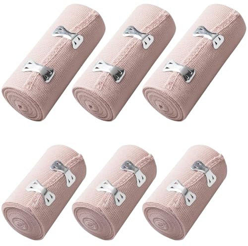 Elastische Binde, 6 Stück Kompressionsbinden, Elastischer Medizinischer Verband, Elastischer Verband mit Metallclips für Knöchelunterstützung, Arm- Bein- oder Brustkorbverletzungen(4,5*7,5cm,4,5*10cm)