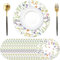 Lot de 50 Sets de Table en Papier Rond, Floral végétal Sets de Table Papier, Sets de Table jetables Ø 34 cm, Printemps et été décoration pour Table, Vacances, fêtes