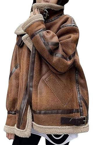 MODSGUE Manteau en daim pour femme avec doublure en peau de mouton.Veste longue en daim synthétique léger et confortable