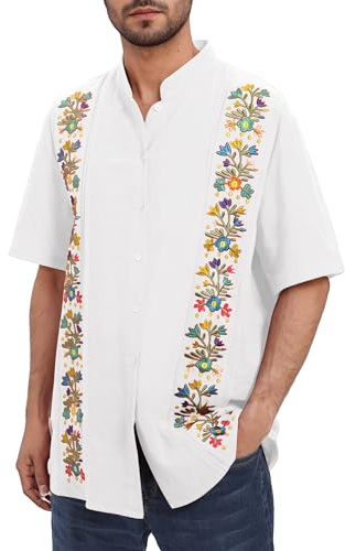 Chemise traditionnelle mexicaine Guayabera pour homme à manches courtes boutonnée brodée pour chemises Cinco De Mayo