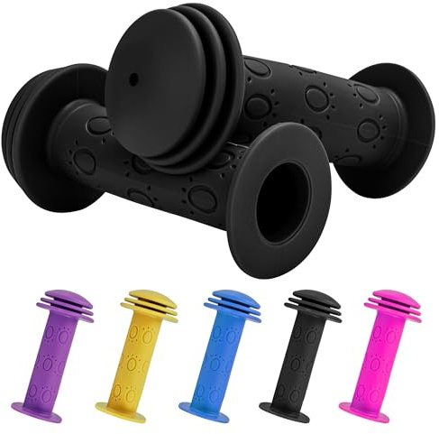 CycForge ​​Bike Handlebar Grips - Soft Non-Slip Kids Universal for Boys Girls, Paw Print & Solid Colours, Bike, MTB, Scooter Grip​​（Black）