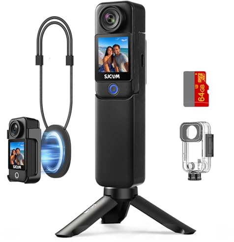 SJCAM C300 Vlogging Camera,64GB 4K Action Camera,Magnetic Body Cam & Handheld Detachable,Vlogs for Content Creators YouTube,7Hour Power,Stabilization,Waterproof,Black,Camara para grabar contenido