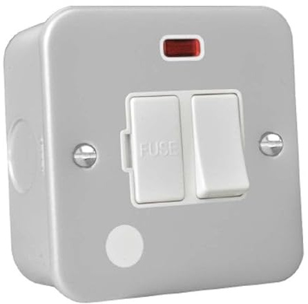 Hamilton MCSPNCWH-W 13A Metal Clad Switched Fused Spur, White, with Neon Indicator and Flex Outlet