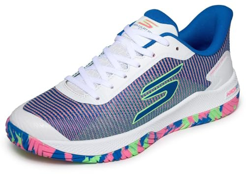 Skechers Viper Court Rally Performance Pickleball - Zapatos Deportivos para Hombre, de Malla, de Piel, para Entrenamiento, para Interiores, Cuero Blanco, Malla Blanca, Ribete Negro, Negro, 44 EU