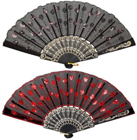 Ventagli Retrò a Strato Singolo 2PCS Ventaglio a Mano in Pizzo Scomparti per Matrimonio Ventaglio pieghevole per balli di fine anno, carnevale,Giochi di Ruolo Spettacoli Danza per Matrimoni