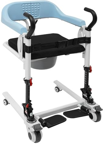 82-96cm Höhenverstellbarer Patientenlifter,Faltbar Transferstuhl aus Aluminiumlegierung,mit 120kg Tragkraft,180°-Sitz,Rollen und Abnehmbare Nachttopf,Badewannenlifter für senioren & Pflege zu Hause