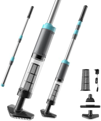 Poolsauger Akku Handsauger, 3 in 1 Whirlpool Sauger Kabelloser Pool Sauger Handgerät,90 Min Laufzeit, 1200 L/H Saugkraft,1.05-1.65m Teleskopstange Mit 3 Bürsten Für Aufstellpool,Gegen Sand,Schmutz