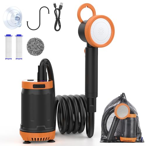 Ducha Portátil Camping 8000mAh con Bomba Eléctrica y Pantalla, 2 Velocidad