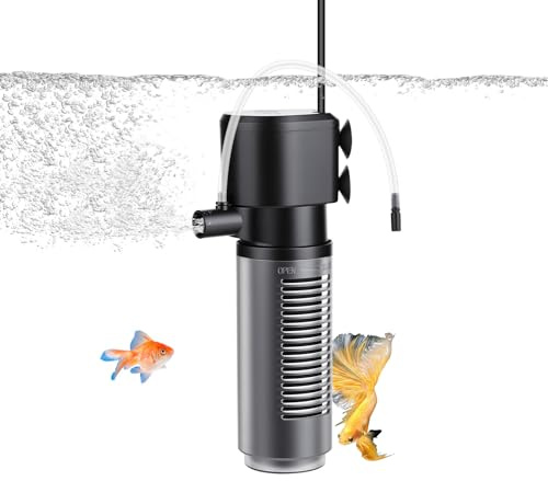 AQQA Fish Tank Filter, 360L/h Adjustable Strong Flow Aquarium Filter, 4.5W Silent Fish Tank Filter Pump for Tanks up to 90L