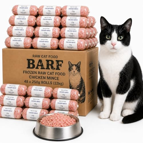 Raw Cat Food Chicken Mince Frozen 12kg (48 x 250g) – Natural High Protein Complete Cat Food, No Additives