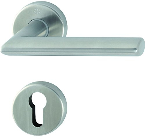 HOPPE 3080755 Drückergarnitur Stockholm mit Rosetten PZ (Profilzylinder), Edelstahl matt