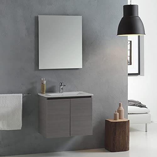 Kiamami Valentina - Mobile Bagno Sospeso con Lavabo 60 cm, Grigio, Design Elegante e Classico, Adatto per Bagno di Servizio, Arredo Salvaspazio, mobile lavabo bagno con ante 60 cm