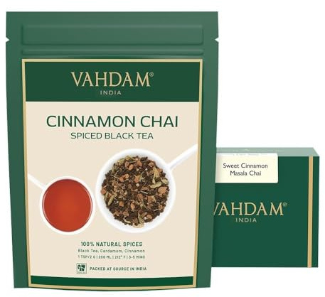 VAHDAM, Cinnamon Masala Chai Tea (50 cups/ 100 g) Ancient Cinnamon Tea Recipe | Spiced Chai Tea Loose Leaf | Brew Hot Black Tea, Iced Tea Or Chai Latte | Pure Unblended Loose Leaf Tea | Vacuum Sealed