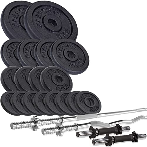 ScSPORTS® Hantelset - 27.5-100kg, inkl. 2 Kurzhanteln, Langhantelstange, SZ Stange, Ø31mm, Hantelscheiben, Gusseisen - Gewichtsset, Langhantel (29 KG (2x5 + 4x2.5 + 4x1.25 + 8x0.5))