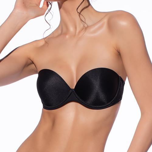 Selene - Carlota Sujetador Mujer sin Tirantes con Doble Push Up realizado en Suave Microfibra. Color: Negro Talla: 85B
