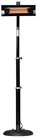 Fire Sense 02678 Telescoping Offset Pole Mounted Infrared Patio Heater With Wheels 1500 Watt Indoor Outdoor Powder Coated Steel Tip over Protection System Cover Included - Black