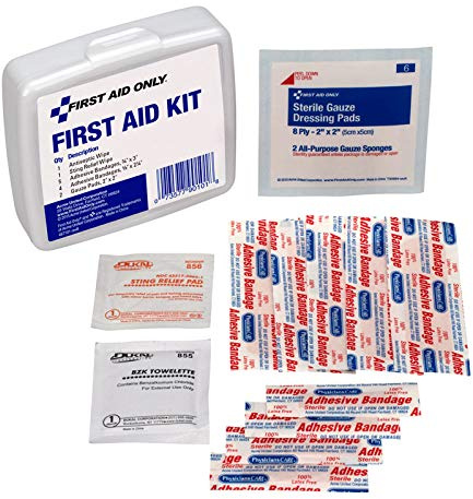 First Aid Only PhysiciansCare On-The-Go Emergency First Aid Kit for Home, Work, and Travel, 13 Pieces (Antiseptic wipes, Sting Relief wipes, Gauze pads, Bandages)