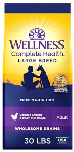 Wellness Complete Health Large Breed Adult Dry Dog Food, Wholesome Grain Kibble, Natural, Chicken and Brown Rice Recipe, 30 lb Bag