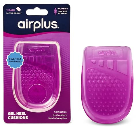 Airplus Gel Heel Cushions- (FSA&HSA Eligible) Shock Absorbing Heel Inserts for Heel Pain Relief, Geo Gel Breathable Design, Slim Fit for Most Shoes, Women's, One Size Fits Most, 2-Pack