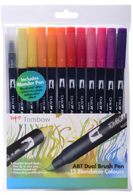 Tombow - Rotuladores (12 unidades, punta de pincel doble, colores cálidos, rotulador mezclador)