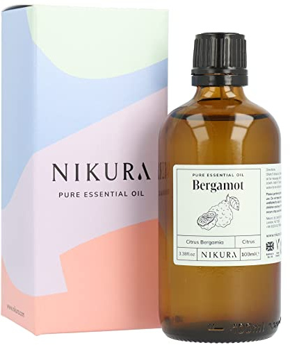 Nikura Bergamot Essential Oil - 100ml | 100% Pure Natural Oils | Perfect for Aromatherapy, Diffusers for Home, Humidifier, Bath | Great for Self Care, Candle Making, Soap | Vegan & UK Made