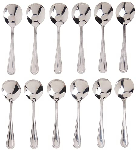 Winco 12-Piece Dots Bouillon Spoon Set, 18-0 Stainless Steel,Silver