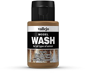 Vallejo Model Wash Pintura Acrílica Color Tierra Europea en Botella de 35 Ml con Cuentagotas. Lavado a Base de Agua y Acabado Mate para Aplicar Efectos de Sombras y Luces en Figuras y Maquetas