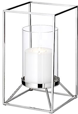 EDZARD Windlicht Marie (Höhe 25 cm), quadratisch, Edelstahl vernickelt, mit Glas, für Stumpenkerze ø 8 cm