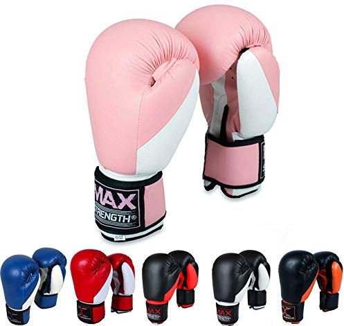 MAXSTRENGTH Boxing Gloves 12oz – Training & Sparring Gloves for Muay Thai, Kickboxing & MMA | Rex Leather Punch Bag & Pad Workout Gloves