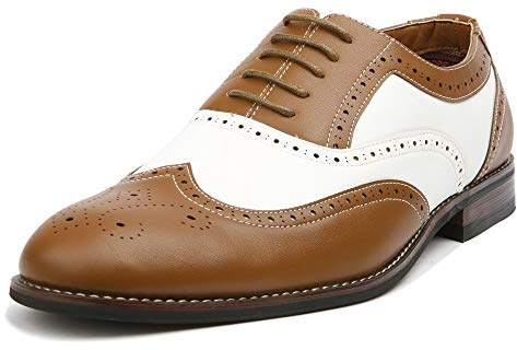 Ferro Aldo Men's Arthur Wingtip Oxford Dress Shoes | Classic Brogue & Two-Tone Spectator Styles |MFA139001D |in Brown & White, Size 10.5