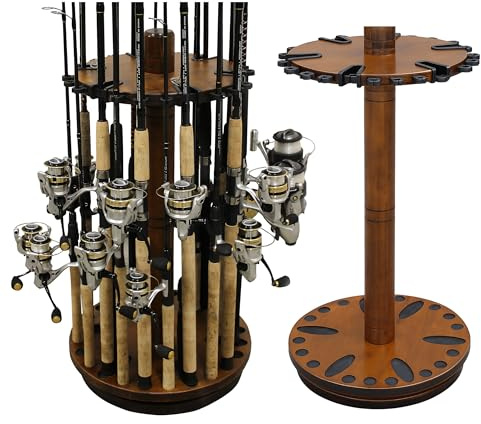 Rush Creek Creations 38-3006 Soporte Redondo Giratorio cañas de Pescar con Clips Dobles para caña, Unisex, Oscuro, 30-Rod Rustic Light Wood