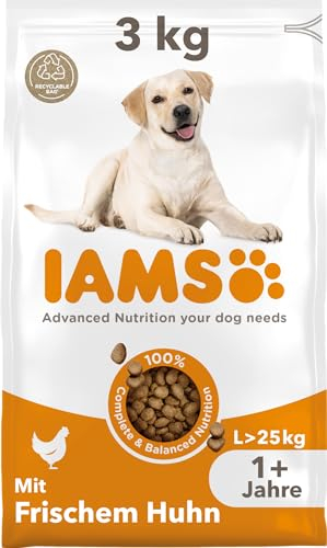 IAMS Hundefutter trocken mit Huhn - Trockenfutter für Erwachsene Hunde ab 1 Jahr, geeignet für große Hunde, 3 kg