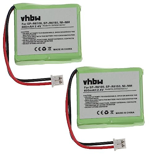 vhbw 2x batteria compatibile con Sagem DCP 22-300, DCP 12-300, DCP 21-300 telefono fisso cordless (600mAh, 2,4V, NiMH) verde