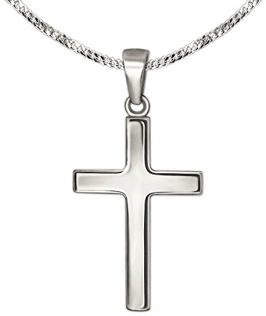 CLEVER SCHMUCK Set Silberner Kleiner Kinder Anhänger Mini Kreuz 15 mm schlicht glänzend mit Kette Panzer 38 cm Sterling Silber 925 für Junge oder Mädchen