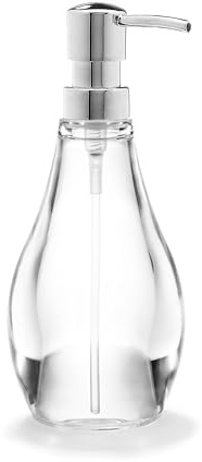 Umbra Droplet Soap Pump, Clear Foaming Pump Dispenser - Modern Heavy-Duty Refillable Soap 10-ounce Container For Bathroom - Perfectly Nested in Amenity Tray, Can Be Placed On Countertop, Sink In Bath
