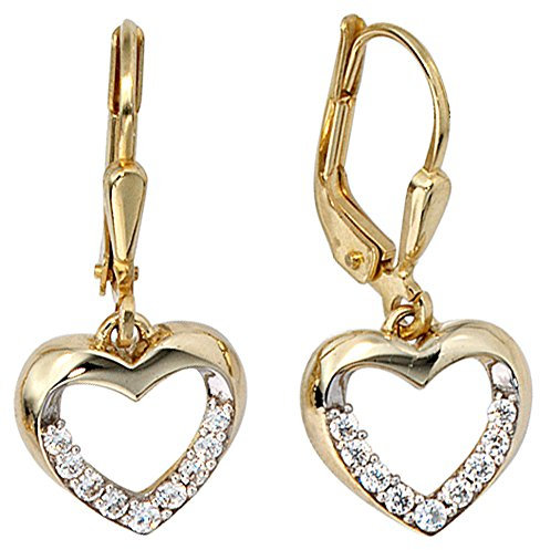 Jobo Damen Boutons Herz 333 Gold Gelbgold bicolor mit Zirkonia Ohrringe Ohrhänger