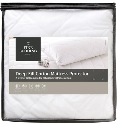 The Fine Bedding Company Deep Fill Cotton Mattress Protector – King Size Mattress Protector with Soft Quilted Cotton, Breathable Comfort and Protection, Washable – King