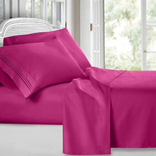 Clara Clark Queen 4PC Bed Sheets Set, Deep Pocket, Extra Soft Microfiber, Magenta